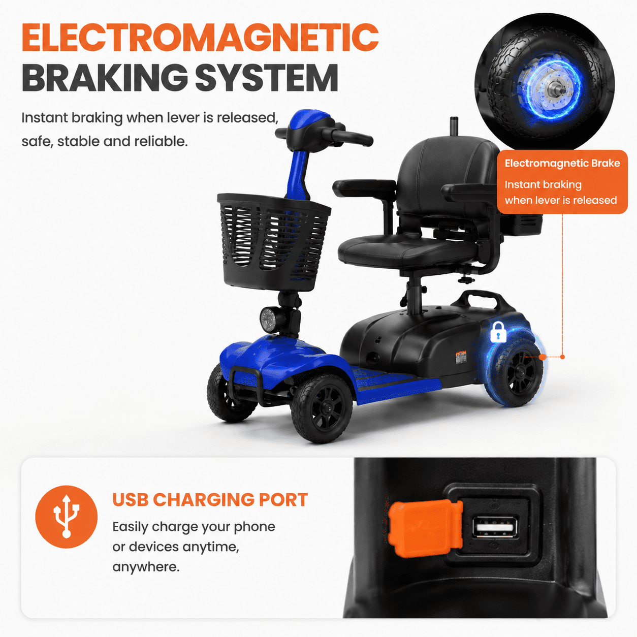 SACVON 4 Wheel Mobility Scooter for Seniors, with 330 lbs Capacity, 250W Motor, Long Battery Life, Comfort Swivel Seat, Detachable Dual Baskets, USB Port & LED Light, Blue