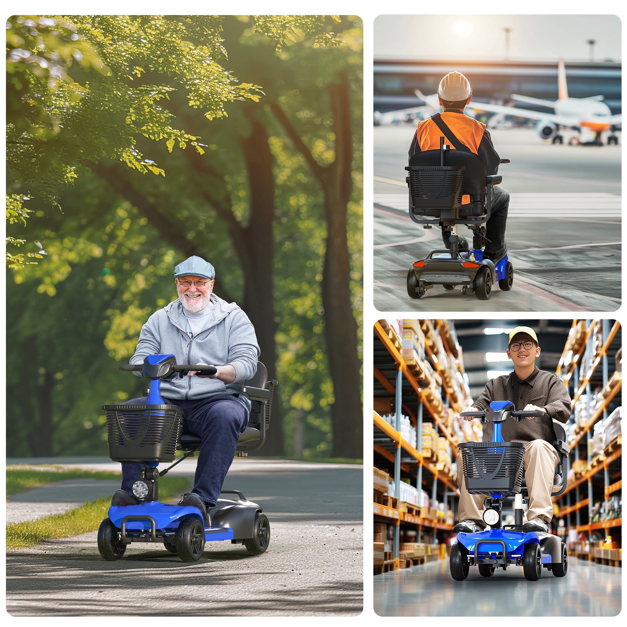 SACVON 4 Wheel Mobility Scooter for Seniors, with 330 lbs Capacity, 250W Motor, Long Battery Life, Comfort Swivel Seat, Detachable Dual Baskets, USB Port & LED Light, Blue