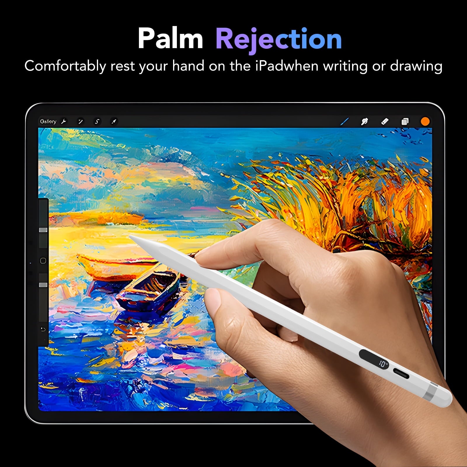 Stylus Pen for iPad 2018-2025, Faster Charge, LED Display, Tilt Sensitivity, Pixel Precision, Stylus Pen for iPad 11/10/9/8/7/6th Gen, Pro 12.9/11/13-inch M4, Air 3/4/5/M2/M3, Mini 5/6th, White