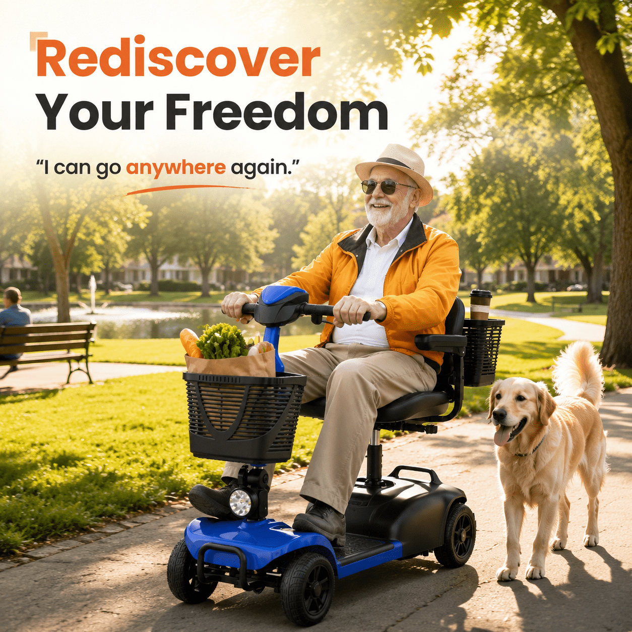 SACVON 4 Wheel Mobility Scooter for Seniors, with 330 lbs Capacity, 250W Motor, Long Battery Life, Comfort Swivel Seat, Detachable Dual Baskets, USB Port & LED Light, Blue